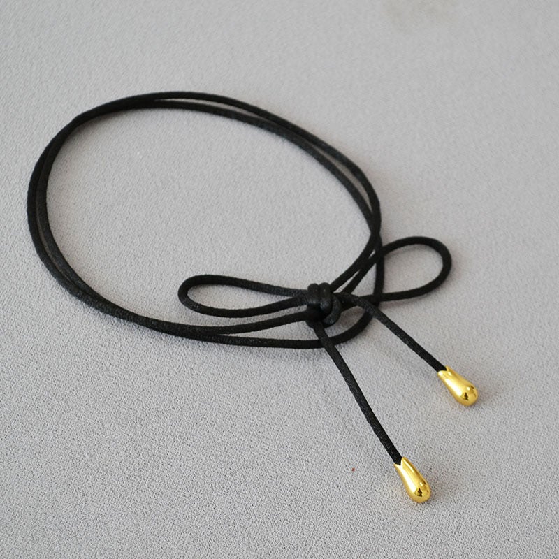 Japanese And Korean Niche Personality Black Rope Bow Tie Length Adjustable Simple Elegant Long Necklace Choker - Image 5